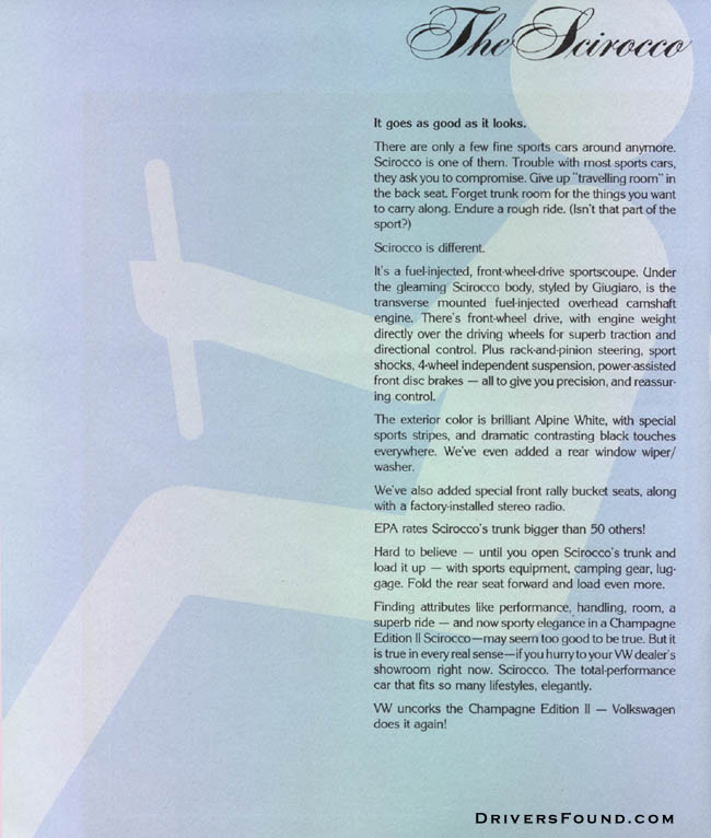 1978 VW Scirocco Brochure
