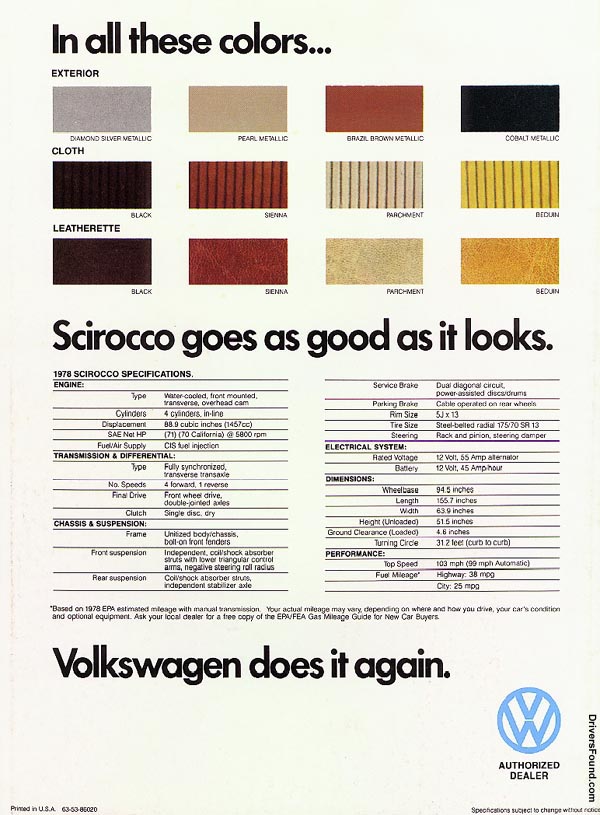 1978 VW Scirocco Brochure