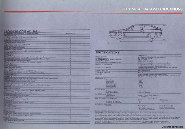 1985 VW Scirocco Brochure